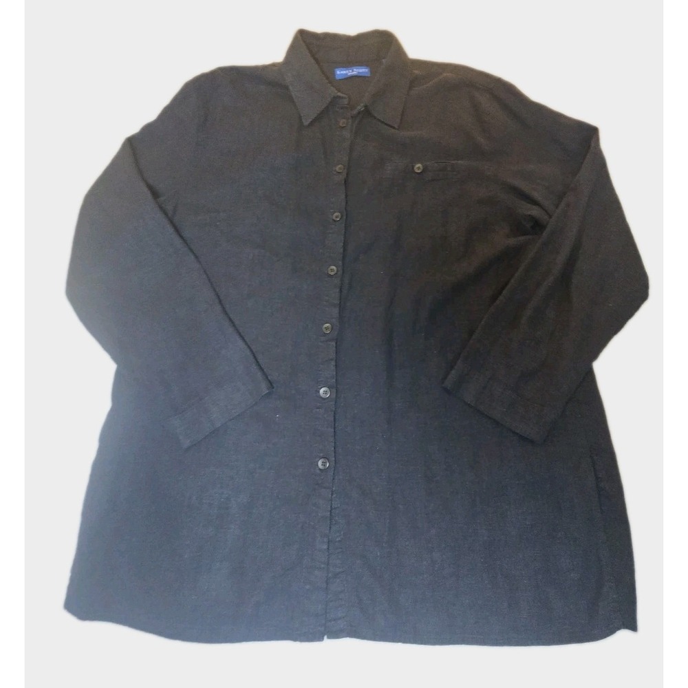 Karen Scott Sport Shirt Womens XL Black Linen Rayon Blend Button Up Blouse Top